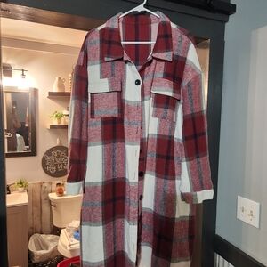 SHEIN Plaid Utility Jacket in Red and White